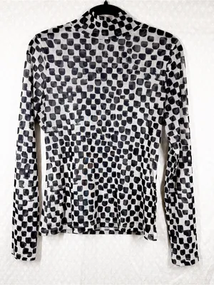 Anthropologie Black White Polka Dot Sheer Long Sleeve Mock Neck Top thumbnail 1
