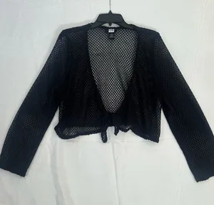 18/20 Black Open-Knit Tie-Front Cardigan cropped lightweight Fashion Bug y2k thumbnail 1