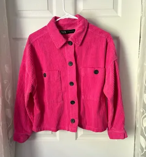 Zara oversized cropped Corduroy Button-Front Jacket cotton size M thumbnail 1