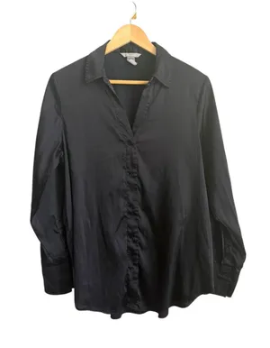H&M Black Satin Button Down Blouse Women's Medium Long Sleeve Office Top thumbnail 1
