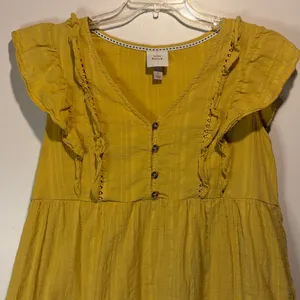 Knox Rose Yellow Flutter Sleeve Tiered V-Neck Lined Baby Doll Mini Dress Size L thumbnail 6