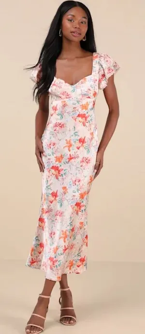 Elegant Floral Print Lulus Midi Dress thumbnail 1