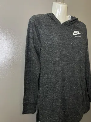 Nike Hoodie Womens XL Gray Just Do It V Neck Pullover Tunic Sweatshirt Knit thumbnail 3