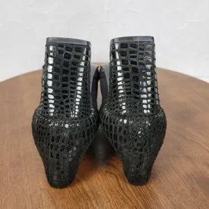 J Renee Women's Shoes 7 Black Leather Reptile Embossed Slip On Block Heel Bootie thumbnail 8
