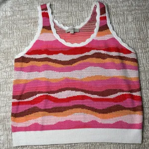 LOFT Knit Pink and Orange Color Block Wave Tank thumbnail 3
