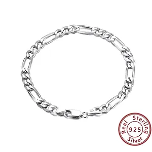 NEW Unisex Rhodium Plated 925 Sterling Silver‎ Figaro Chain Bracelet, 8” thumbnail 3