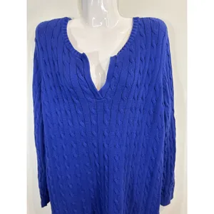 Lauren Ralph Lauren Royal Blue Cable Knit‎ V Neck Tunic Sweater Women's Size XL thumbnail 2