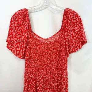 Luxology Large Jumpsuit Red Floral Wide‎ Leg Smocked Cottagecore Feminine 1200 thumbnail 7