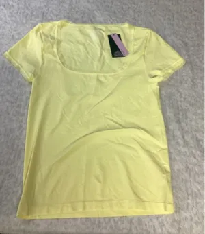 Wild Fable Womens Seamless Lace Trim Square Neck. Short Sleeve Top‎ Yellow Large thumbnail 1