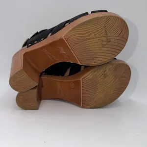 Dansko Demetra Black Leather Cutout Platform Sandals Wood Block Heel Women 6-6.5 thumbnail 6