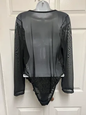 UNBRANDED Black Lace Bustier Sheer Mesh Sweetheart Neck Bodysuit thumbnail 11
