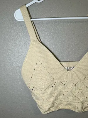 Free People Neutral Crochet Knit Boho Cami Crop Top Women’s Size Large thumbnail 3