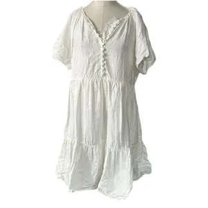 Madewell Women's Medium White Linen Blend Mini Dress Flutter Sleeve Tiered thumbnail 10