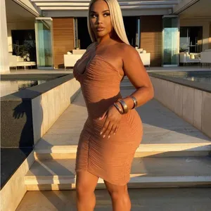 House of CB Tiarra Ruched Mesh Bodycon Dress Nude Tan XL thumbnail 3