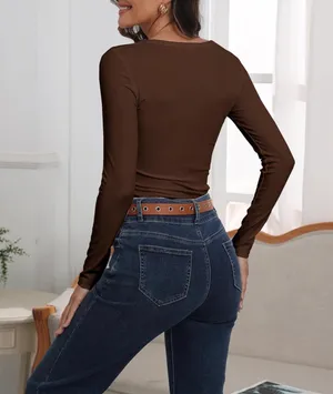 Brown Henley Long Sleeve Shirt thumbnail 3