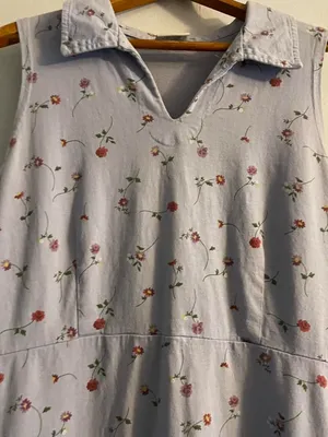 Varsity Vintage 90s 100% Cotton TShirt Dress Purple Sleeveless Floral Cottagecore Granny thumbnail 2