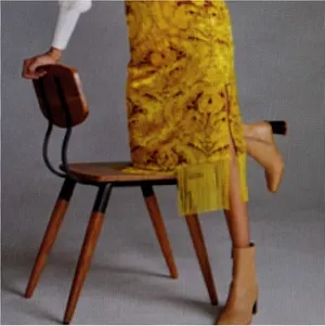 Anthropologie Slim Fringed Velvet Midi Skirt Flowy High Waisted Yellow thumbnail 1
