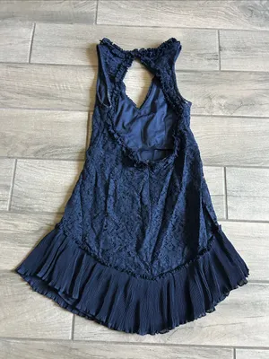 Saints + Secrets Navy Lace Mini Dress with Pleated Hem thumbnail 5