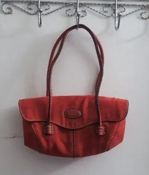 Mini flap over purse handback pocketbook velvety bag in red. thumbnail 1