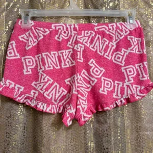 PINK Victorias Secret Hot Pink White Ruffle Pajama Lounge Shorts Small thumbnail 2