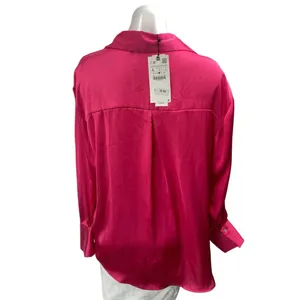 NEW Zara Women's Pink Silk Satin Long Sleeve Button Down Blouse Shirt Top Size L thumbnail 2