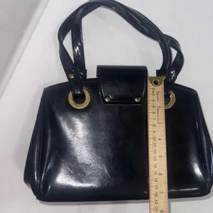 Vintage Black Patent Leather Old Money Minimalist Classic Top Handle‎ Bag Purse thumbnail 11