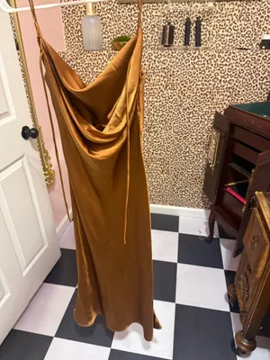 Silky brown bridesmaids dress thumbnail 4