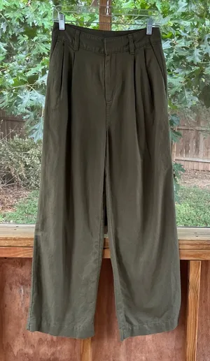 Gap Women's Linen Cotton Pleated Pants Army Jacket Green Size 2 thumbnail 1