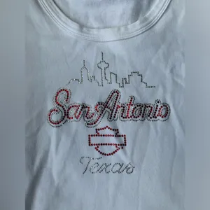 Harley-Davidson San Antonio Texas cityscape crystal jeweled t-shirt, size large thumbnail 2