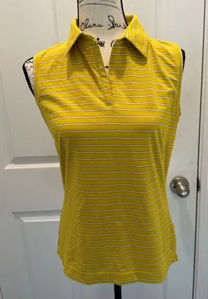 Nike Golf Sleeveless Mustard Yellow Striped Polo Sleeveless Top thumbnail 1