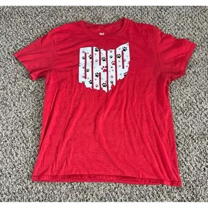 Ohio clothing Women's Red‎ short sleeve Ohio with animal prints shirt size large thumbnail 1
