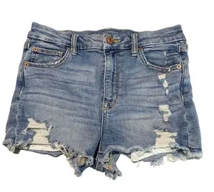 American Eagle Size 4 Curvy High Rise Shortie Light Wash Distressed Jean Shorts thumbnail 1