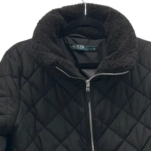 Lauren‎ Ralph Lauren Quilted Puffer Jacket Large Aviator Rebel Faux Fur thumbnail 4