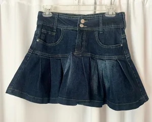 SheIn Dark Blue Pleated Denim Ultra Mini Skirt Size Medium thumbnail 1