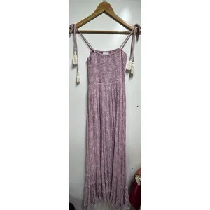 Olia Bradlea Smocked Tassel Tie Shoulders Maxi Dress Women size Medium thumbnail 3