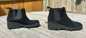 Eileen Fisher Splash Waterproof Suede Chelsea Bootie in Black,‎ size 5.5 thumbnail 1