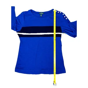 LRL Lauren Jeans Co Ralph Lauren Top Size L Blue Stripe Button Shoulder Blouse thumbnail 7