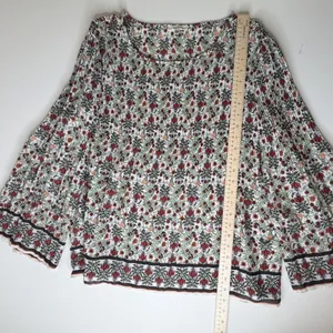 Max Studio Floral Bell Sleeve Pleated Peasant Blouse Large Multicolor Boho Comfy thumbnail 8