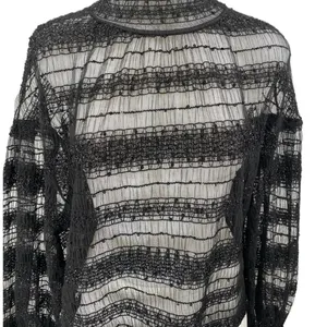 Express Women's Black Metallic Lace Long Sleeve Turtleneck Sheer Blouse Top Sz M thumbnail 3
