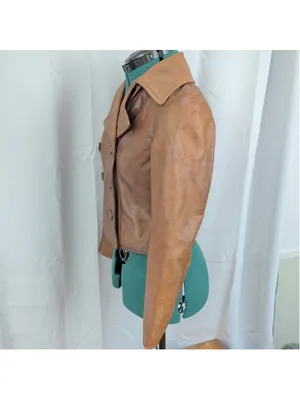 Ladies' Vintage Double Breasted Brown Leather Jacket thumbnail 3
