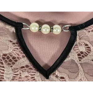 Onyx Apparel Women’s Lace Blouse L Pink/Black Pearl V-Neck Bell Sleeve 20195CM thumbnail 7