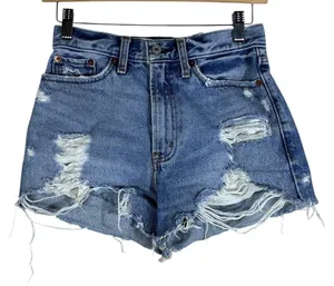 Abercrombie & Fitch Annie High Rise Distressed Denim Shorts Medium Wash Size 24 thumbnail 1