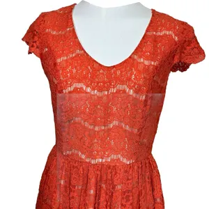 Kensie Lace Fit and Flare Dress Womens Small‎ Orange V-Neck Cap Sleeve Mini thumbnail 5