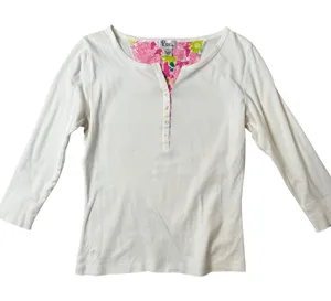 Vintage Lilly Pulitzer White Henley Top Womens M 3/4 Sleeve Cotton Casual Tee thumbnail 1