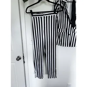 Women's Black & White Vertical Stripe Blazer & Pant Costume Size Small thumbnail 2