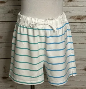 J.Crew white green blue striped drawstring knit shorts Medium coastal nautical thumbnail 1