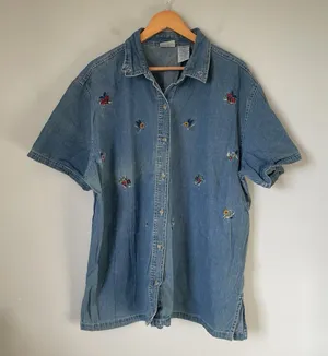 Bobbie Brooks Vintage Denim Button Down Shirt Top Embroidered Cotton Size 18/20W thumbnail 1