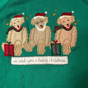 Valerie Sockwell Folk‎ Art Christmas Green Shirt Womens Large Bears 90s Vintage thumbnail 8