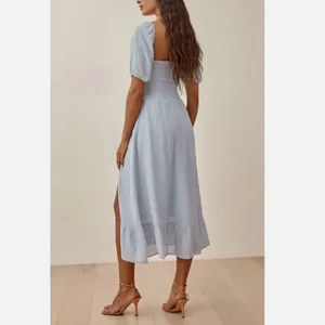 Reformation Midi Dress smocked meadow short sleeve womens Blue (xsmall) party thumbnail 5