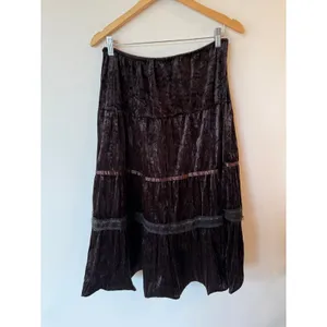 Vintage Apollo Tiered Skirt Medium Brown Crushed Velvet Boho Gothic Y2K Festival thumbnail 2